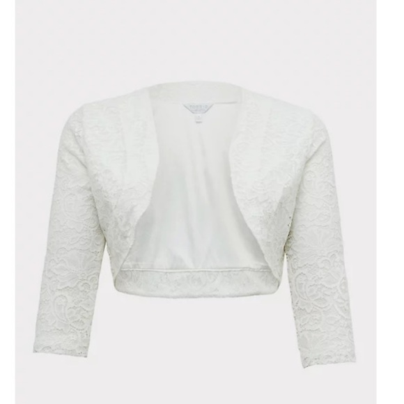 BRIDAL WHITE LACE OPEN FRONT SHRUG - Picture 1 of 6